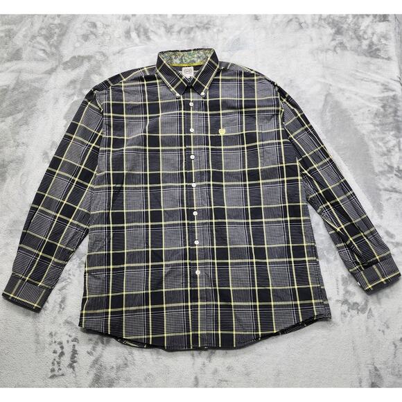 Cinch Shirt Mens XL Black White Yellow Plaid Long Sleeve Flip Cuff Button Down - Picture 3 of 12